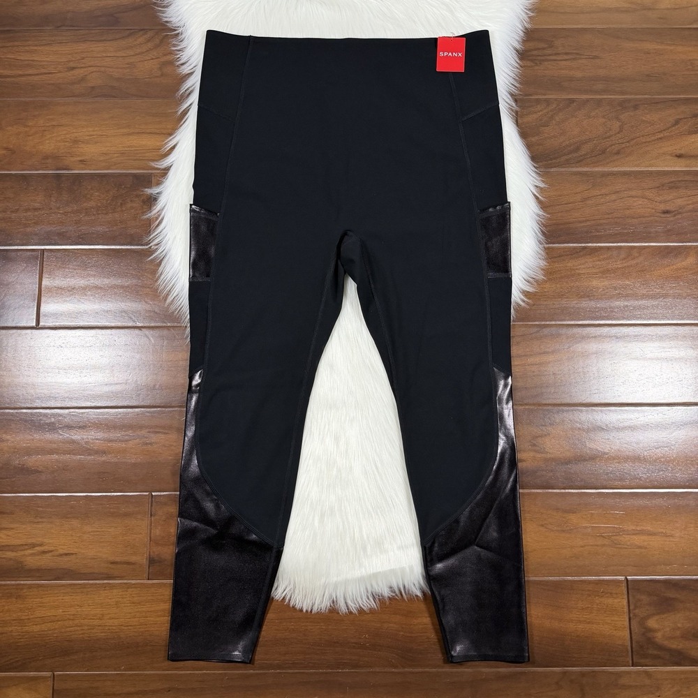 Spanx Women's Plus Size 2X Black Gloss Pocket Panel Leggings Pant